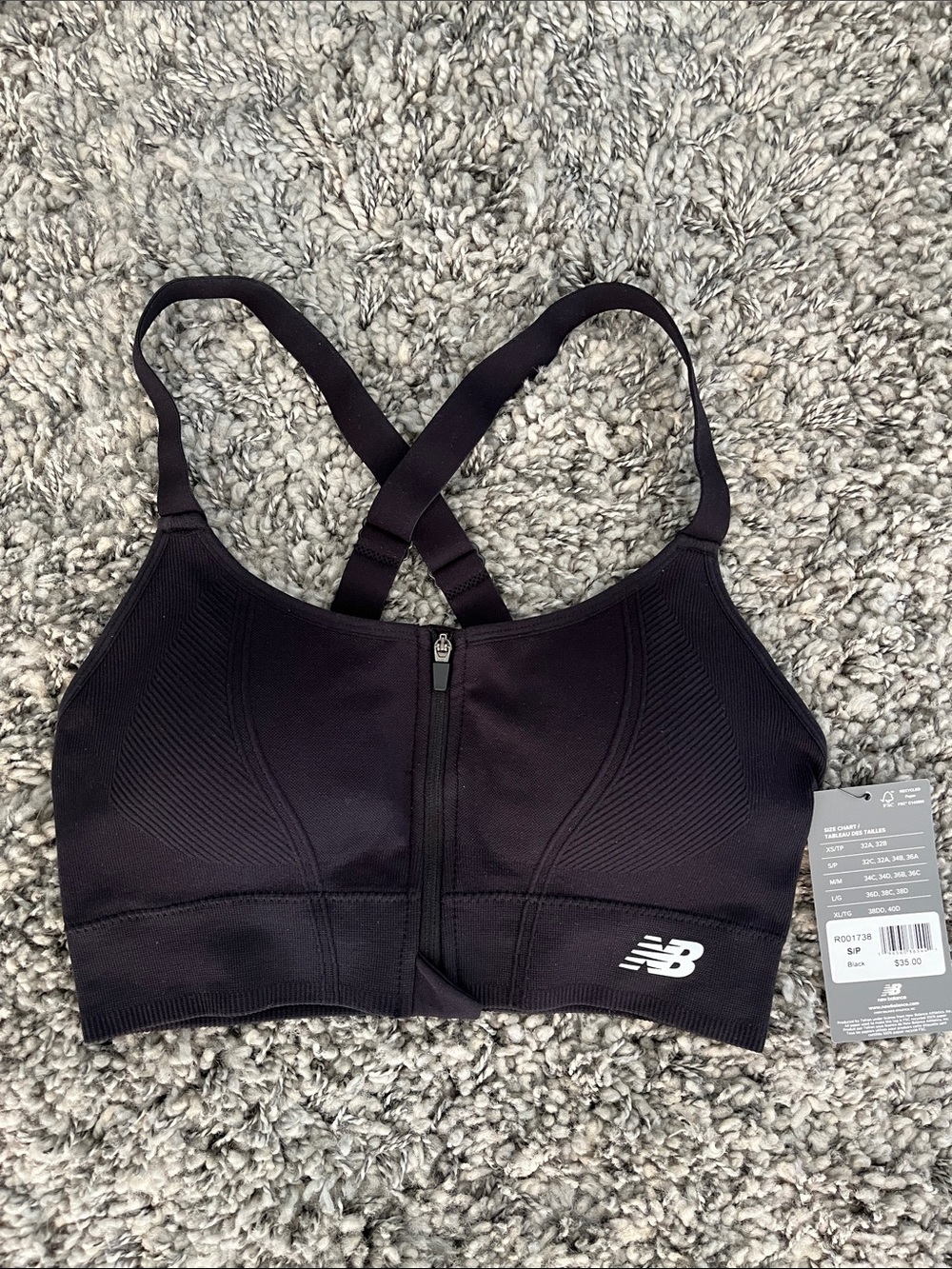 New Balance Black Front-Zip Crisscross Sports Bra